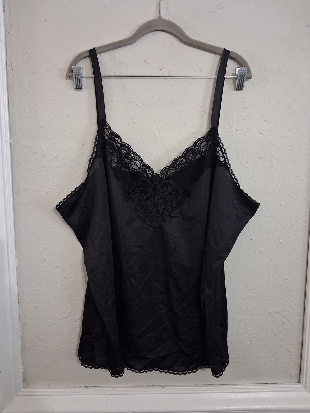 Vintage plus size 80s usa black lingerie top camisole tank nylon